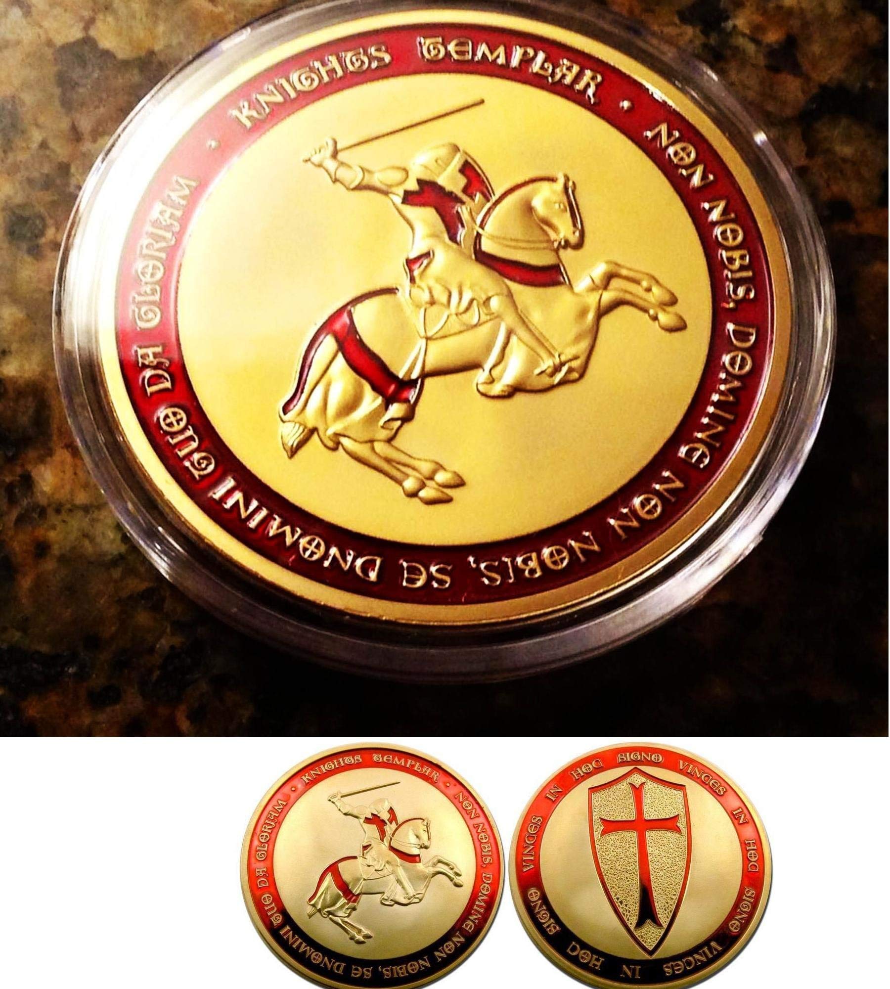 GOLD MINT Vatican Crusader Templar Knights Red Holy Cross Shield 1Oz 24kt Gold Dip Freemasonry Challenge Medal Coin