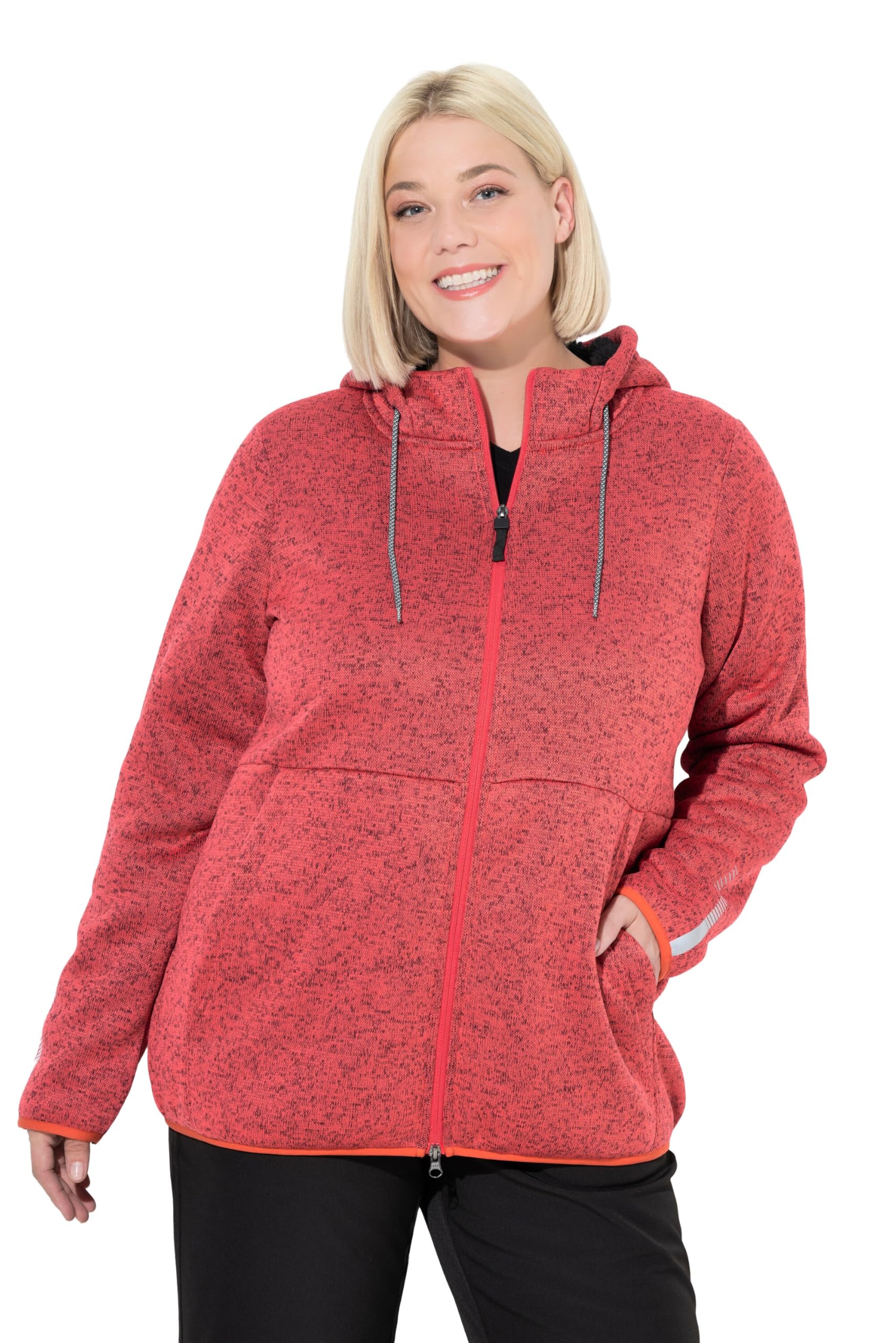Ulla Popken Damen große Größen Übergrößen Plus Size Strickfleece-Jacke, Teddyfleece, 2-Wege-Zipper, Reflektor 812880