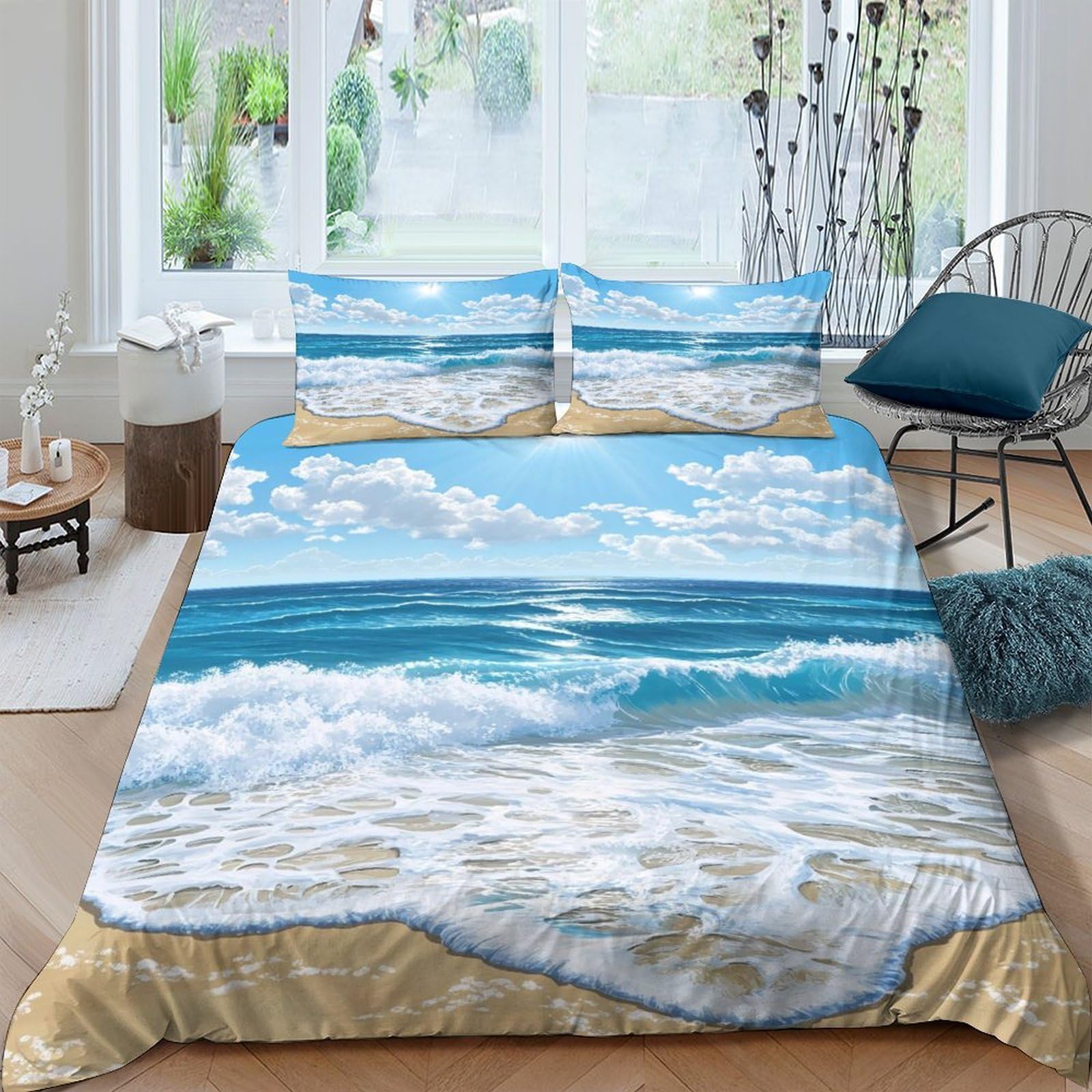 Ctjqhvkz Style-9 3D Printed Ocean Beach Fitted Sheet Microfiber Sky Wave Mattress Cover Anti-Slip Washable Decor For Bedroom Guest Room Single（135X200cm）