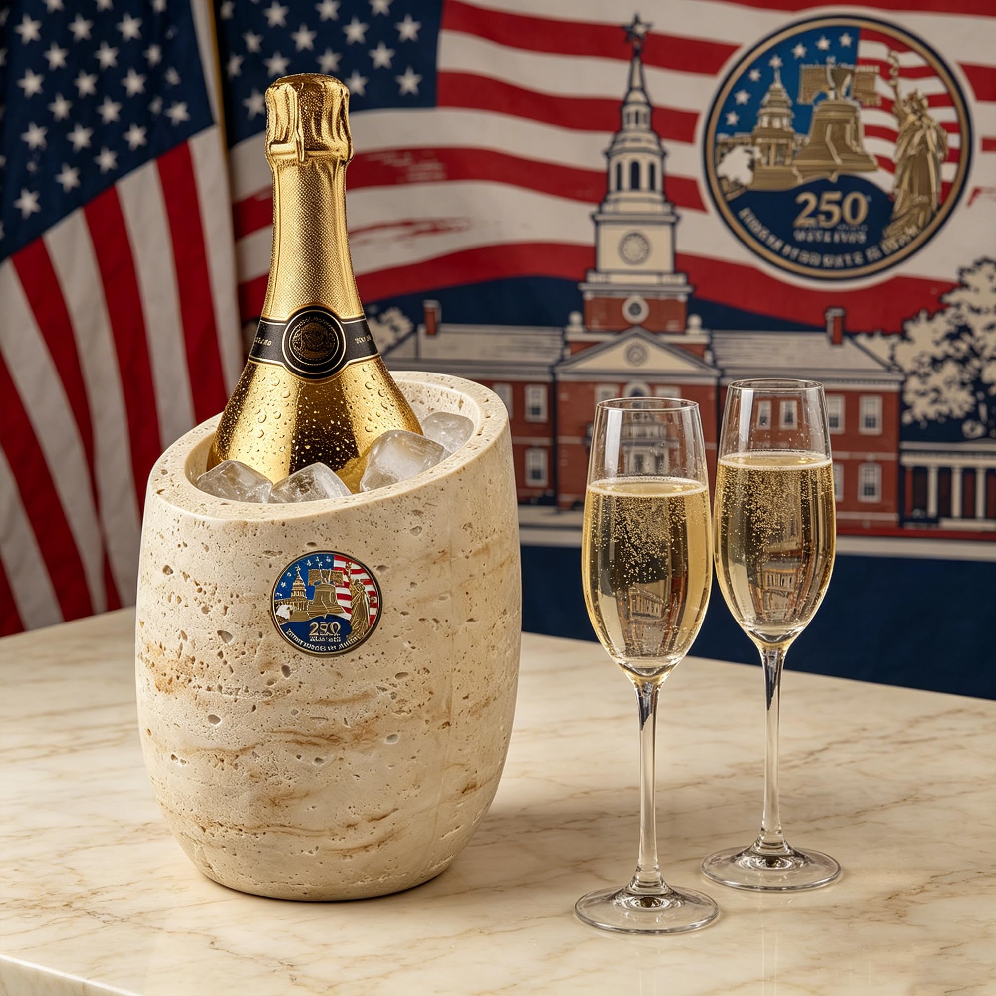 Wine Chiller & Champagne Cooler – Travertine Look Bucket for Rapid Cooling, Perfect for Celebration, Home Party Decor – Wine Lovers America Gift (Beige) — Amazon image 2
