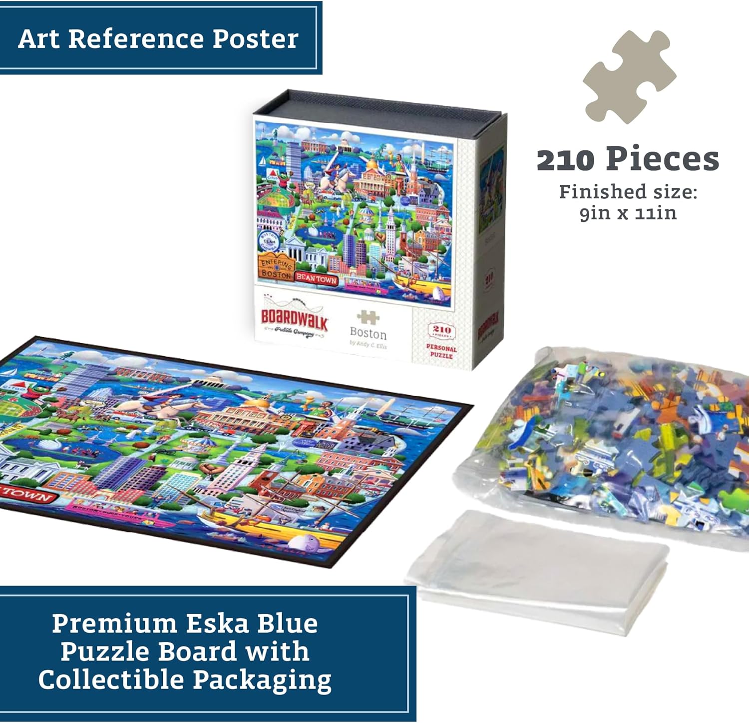 Boardwalk Puzzles Boston - Personal Puzzle, 210 Piece Jigsaw Puzzle for Adults