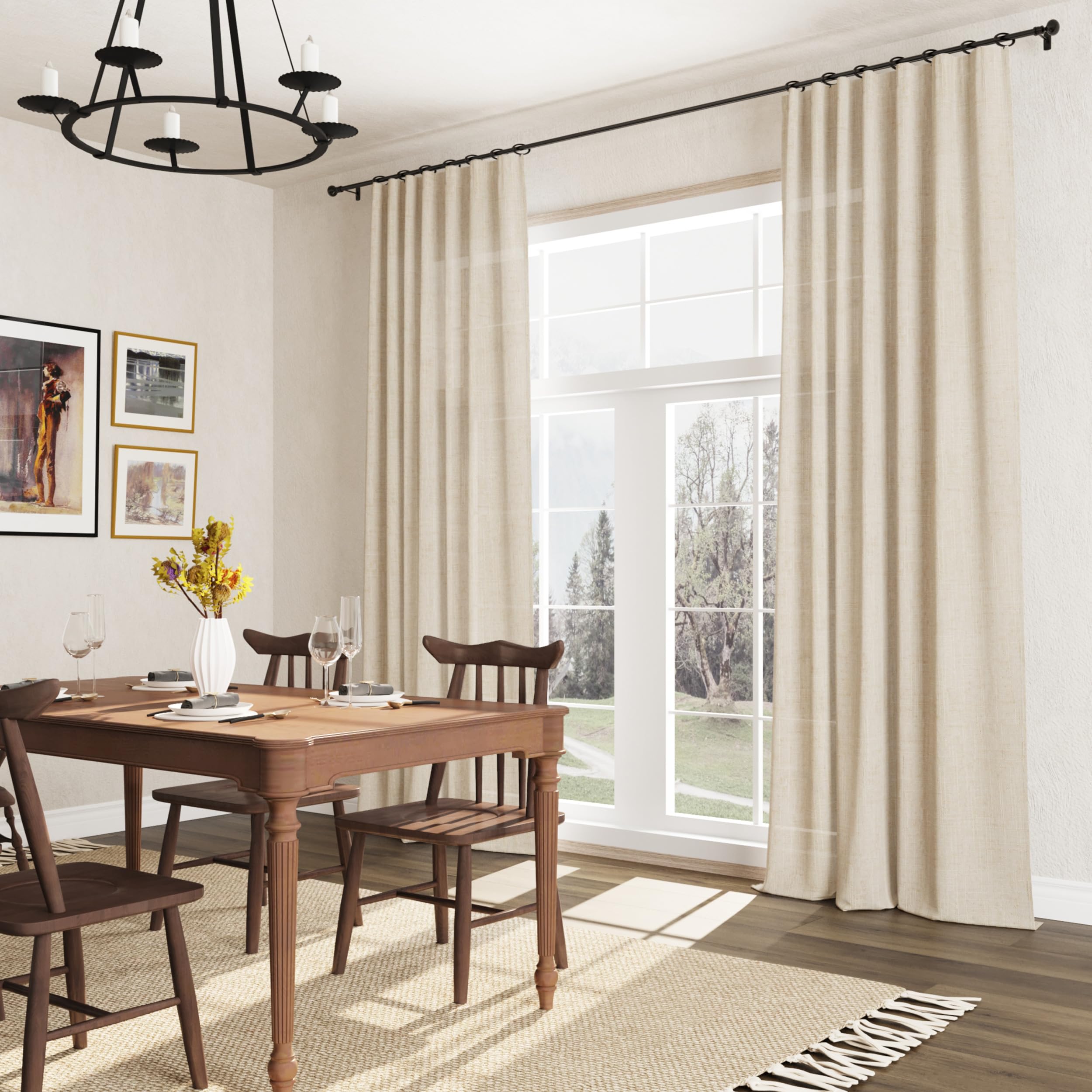 Guken Cortinas de lino de 84 pulgadas de largo para sala de estar o dormitorio, juego de 2 paneles semitransparentes con bolsillo para cortinero, cortinas de ventana semitransparentes de 52 pulgadas