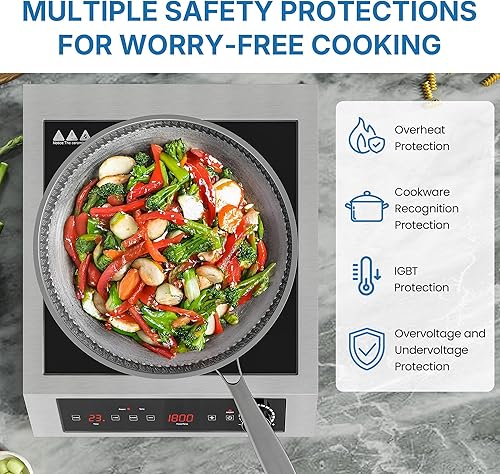Miniatura 4 de Placa de cocción de inducción comercial de 1800 W, quemador eléctrico profesional de encimera, 10 potencia y 14 ajustes de temperatura, placa de