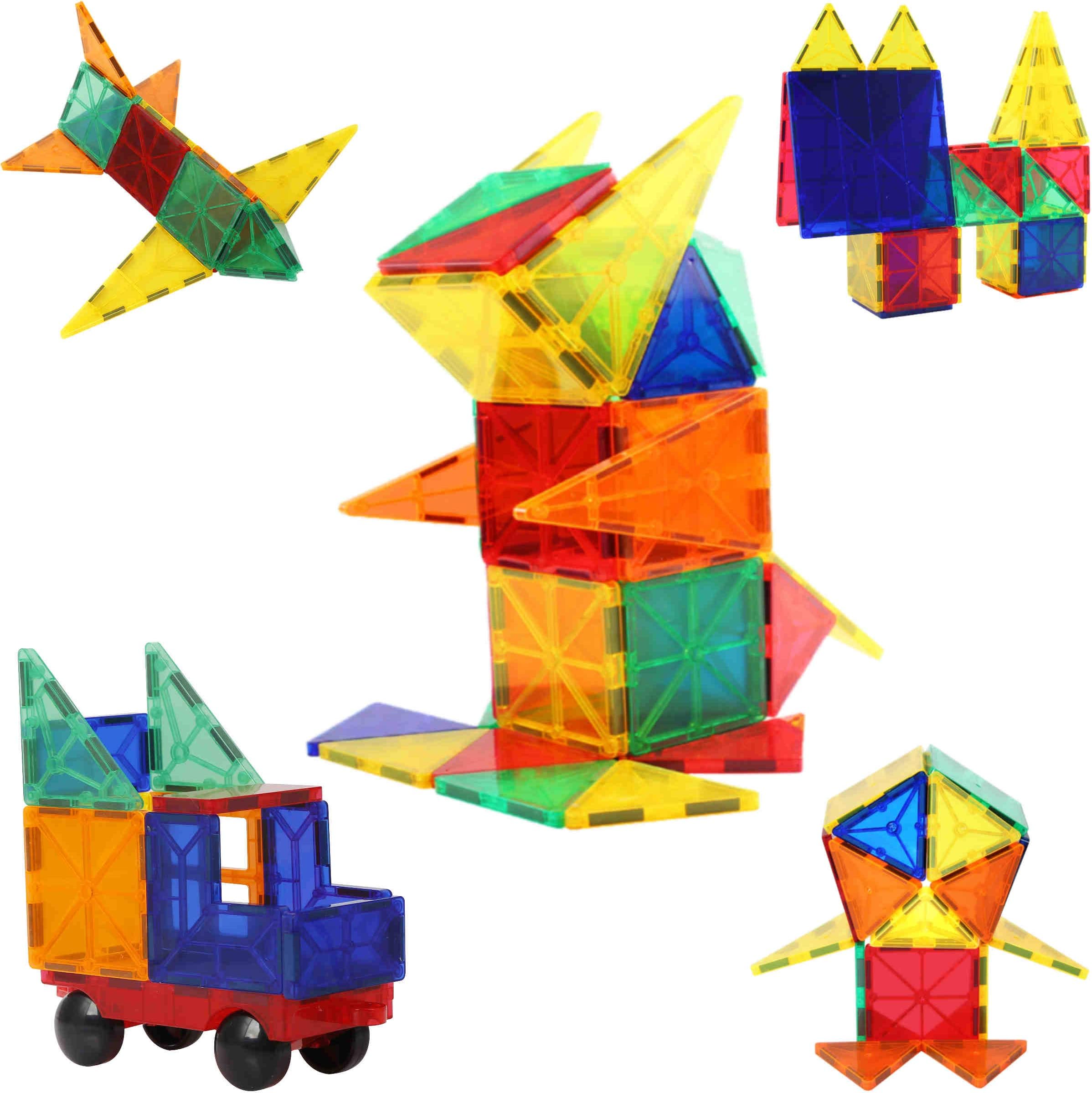 60pcs Blazing Studio Magnetic Tiles with CAR, Strongest Magnets, Storage Bag, Sturdy Safe Construction Children's 3D STEM Toy
