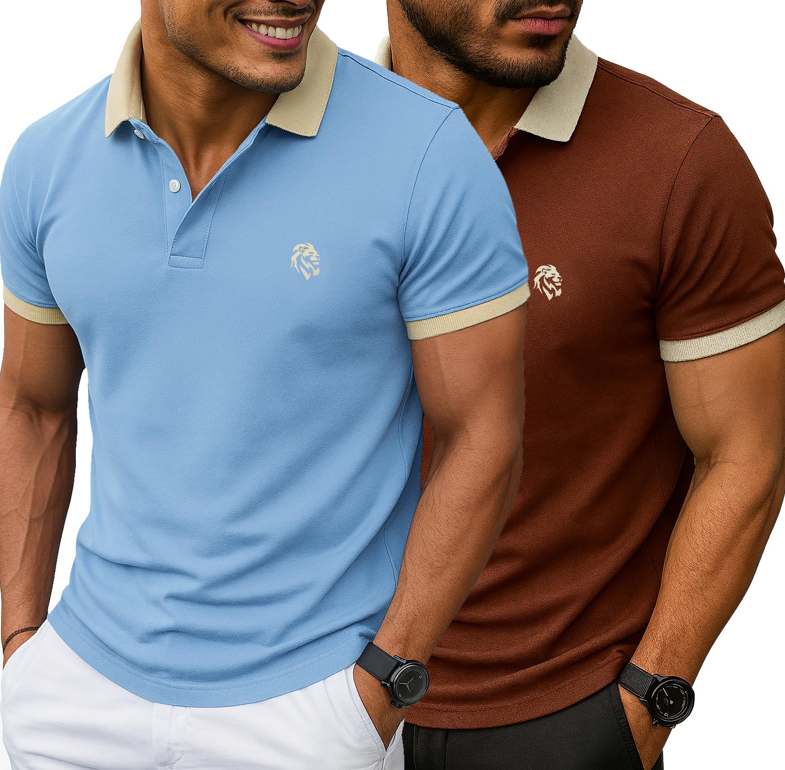 leotude Men's Polo Neck Matty Half Sleeve Collor Solid Regular Fit Tshirts (Brown)-picture-40