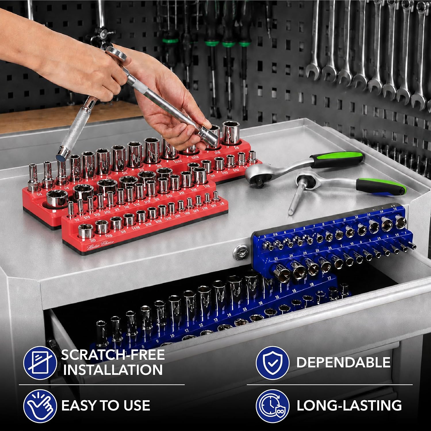 Bates- Magnetic Socket Organizer Set, 6 Pack, 1/2", 1/4" and 3/8"