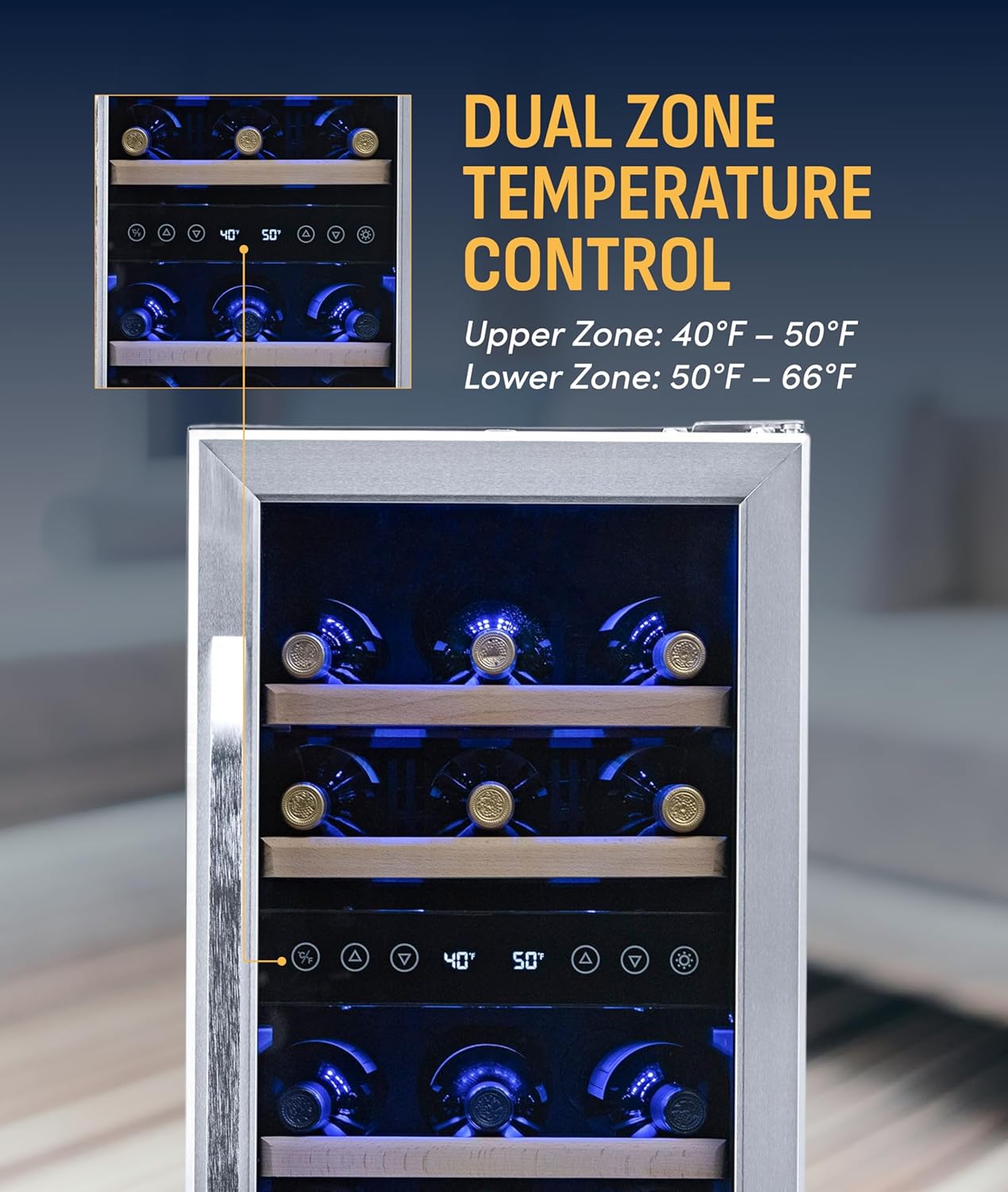 NewAir 15" Dual Zone Wine Fridge for 29 Bottles | Built-In or Freestanding Wine Cooler Refrigerator with Glass Door | Precision Cooling & Wood Shelves for Red and White Wines | Stainless Steel