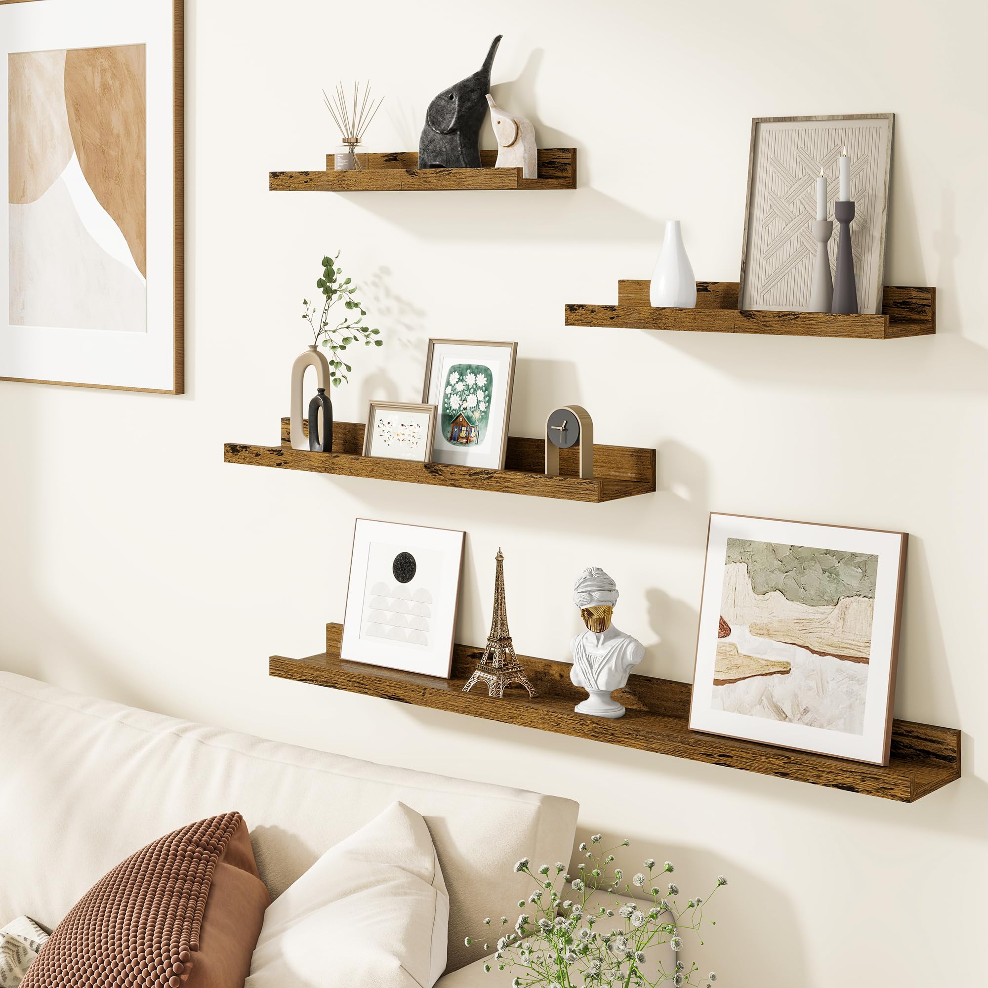 Set van 4 40 x 15 cm, wandplanken, wit, muur, zwevende planken, hout