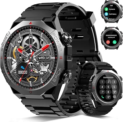 💎 77% MEGA DEAL! Smartwatch Herren Damen, Militär Smart Watch mit Telefonfunktion, 1,39″HD Touchscreen, IP68 Wasserdicht Sportuhr, 110+Sportmodi Fitness Tracker, Herzfrequenz, Schlafmonitor, Fitnessuhr für iOS Android