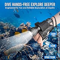 Vista 4 de ORCATORCH D550 - Linterna submarina de 1000 lúmenes con 3 modos, interruptor de cola, impermeable IP68, luz de buceo de respaldo manos libres