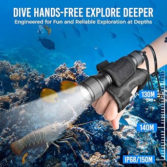 ORCATORCH D550 Hands-Free Dive Light with Wrist Strap & Bolt Snap | 1000 Lumens, 3 Modes High Med Strobe, Tail Switch, IP68 Waterproof, Hands-Free Backup Dive Light, for Night Diving