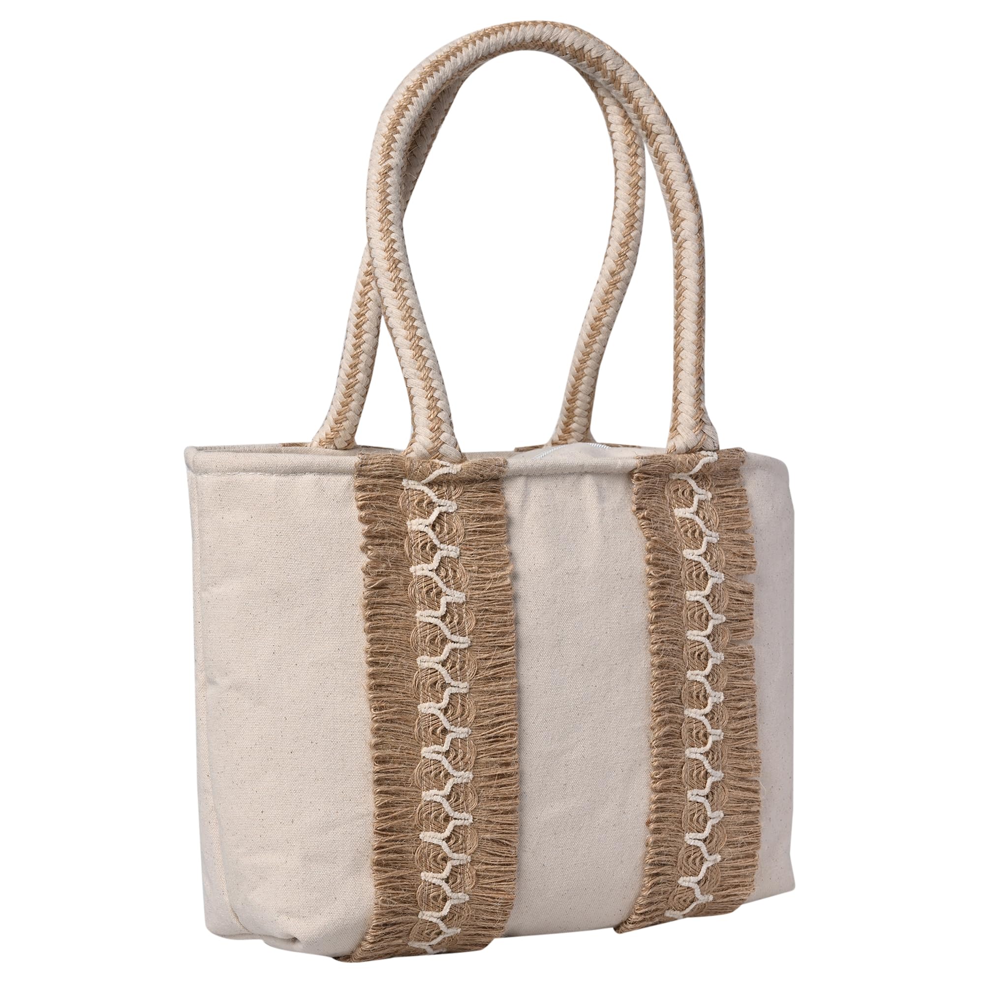 ensac Premium Cotton Tote Bag for Women, Stylish Handbag for women with Zip Closure | Fit for Office Bag, College, Travel Use | Handcrafted in India-picture-34