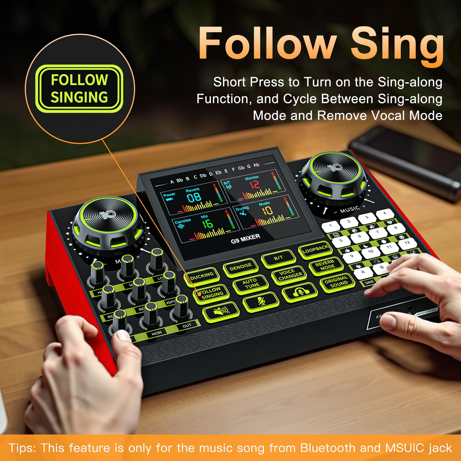 Mixer Audio da Gaming G9, Attrezzatura per Podcast Scheda Audio dal Vivo per Streaming, Scheda Audio Interfaccia DJ Mixer Scheda/Tavola Condensatore Microfono per Kit Creatore di Contenuto Video per