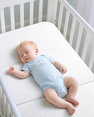 Miniatura 3 de Colchón Pack and Play de 38 x 26 pulgadas, colchón portátil de triple pliegue Pack N Play para corralitos, colchón de cuna de doble capa con funda