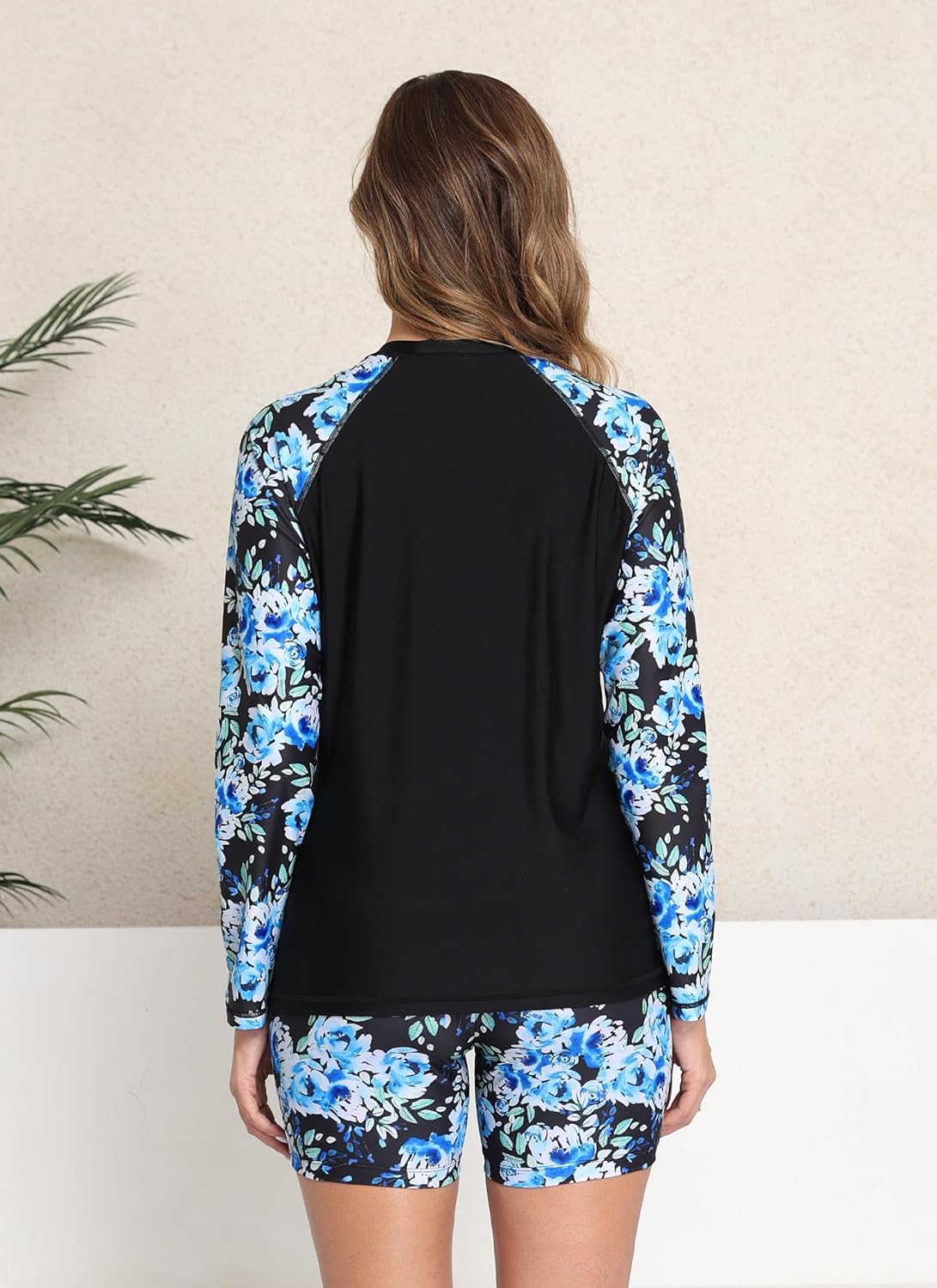 Halcurt Women's Long Sleeve Two Piece Rash Guard Swimsuit UPF Built in Bra Bathing Suit