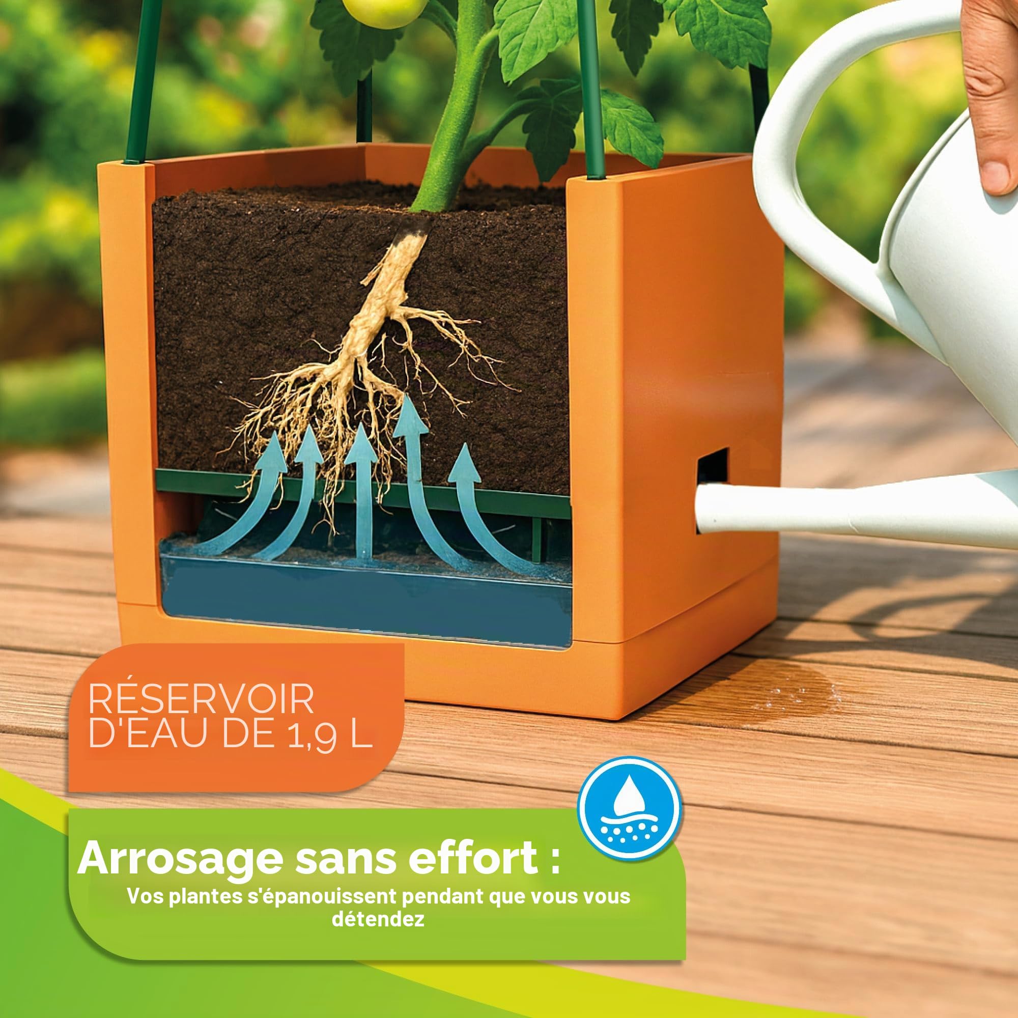 Bio Green Maxitom Lot de 2 jardinières pour tomates avec Treillis de 150 cm et arrosage Automatique, bac de 16 litres pour Plantes grimpantes, Terracotta