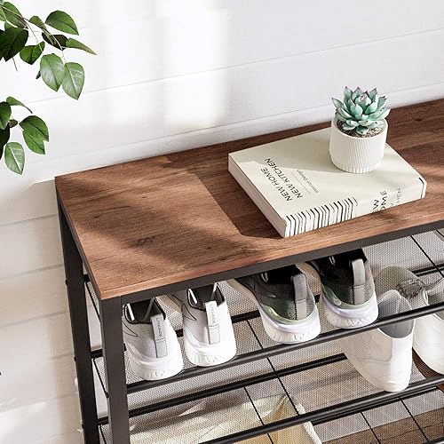 Miniatura 5 de VASAGLE INDESTIC - Zapatero para armario, con 4 estantes de malla y parte superior grande para bolsas, estante de zapatos de entrada, pasillo, marco