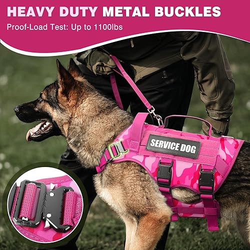 Miniatura 2 de WINSEE - Arnés de chaleco para perro de servicio para perro mediano, chaleco táctico de trabajo MOLLE con 10 parches para mascotas, arnés resistente