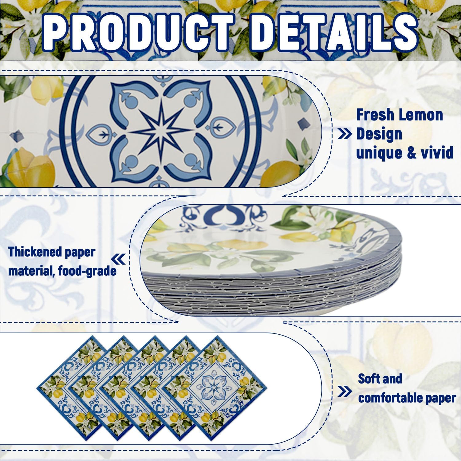 250 Pcs Capri Lemon Party Supplies,Disposable Tableware Set,Include Plates Cups and Napkins,Citrus Fruit Paper Plates Set for Summer Spring Birthday Baby Shower Wedding,Serves 50