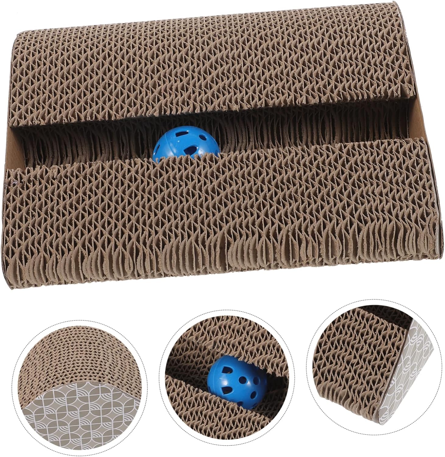 HEMOTON Triangular Cat Scratcher Board with Bell Corrugated Paper Cat Scratching Pad Fun Kitten Toy Reusable and Replaceable Scratcher Accessories