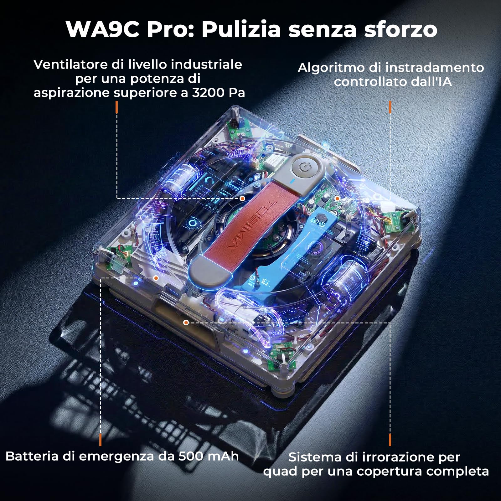 Tosima WA9C Pro Robot Limpiacristales - 4 boquillas, 6 Modos Inteligentes, adherencia Extra Fuerte, y Control Remoto