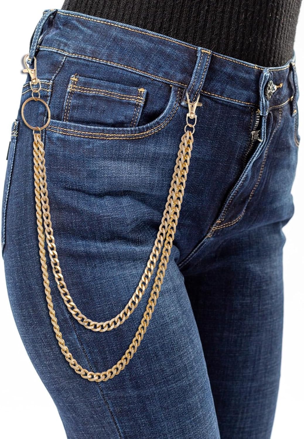2 Pcs Double Layer Pants Wallet Chain For Men Women, Silver Gold Jean Chains With Lobster Clasp Heavy Duty Pocket Chain Hip Hop Accessories - Image 7