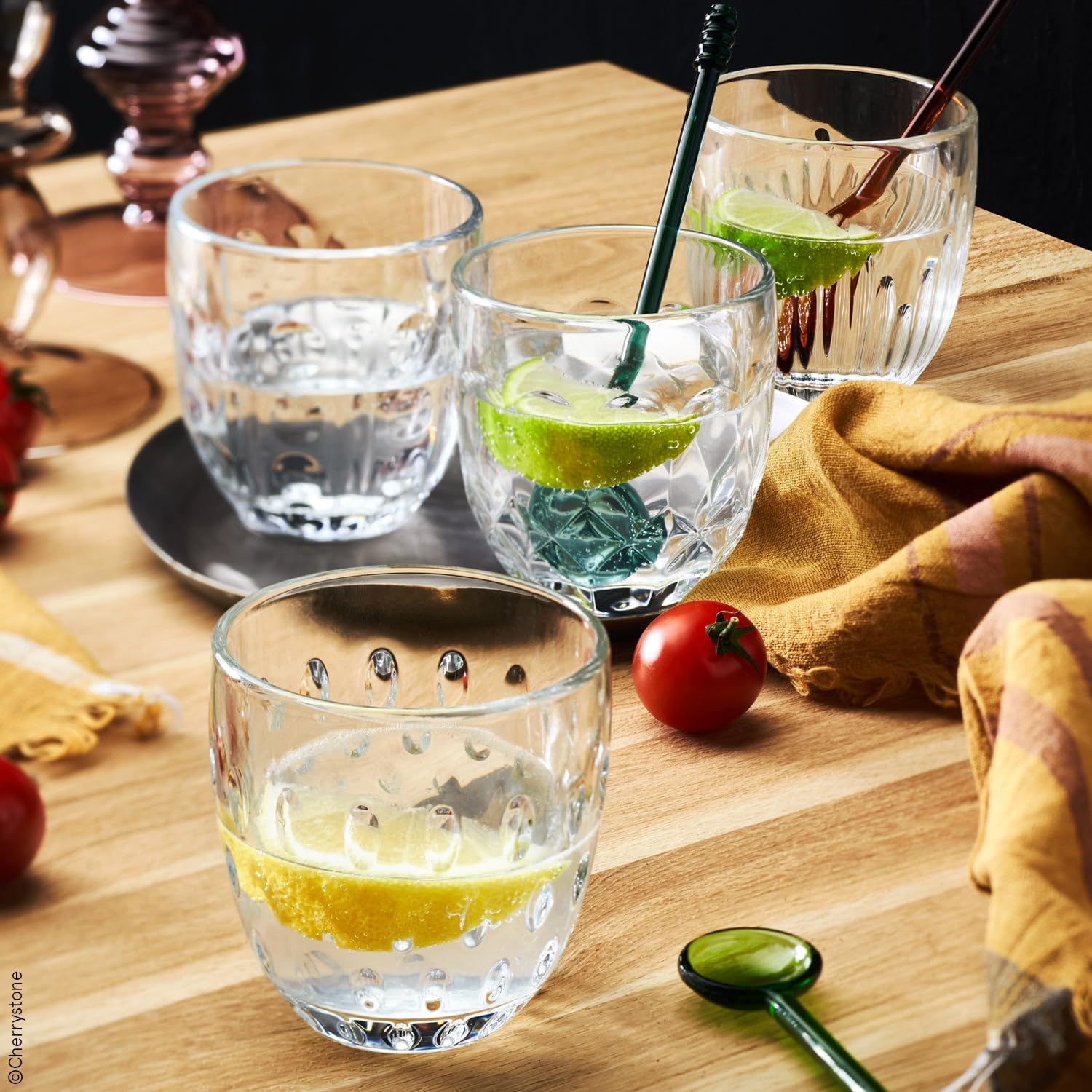 La Rochère -Set of 4 water glasses 4 assorted models - TROQUET-Origin France Guarantee