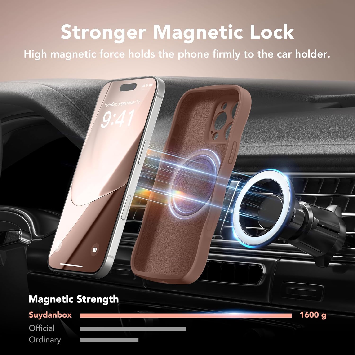 Magnetic for iPhone 16 Pro Case, [Full Camera Protection][Compatible with MagSafe] Cute Wave Frame Silicone Shockproof Protective Phone Case for iPhone 16 Pro 6.3", Brown - Image 3