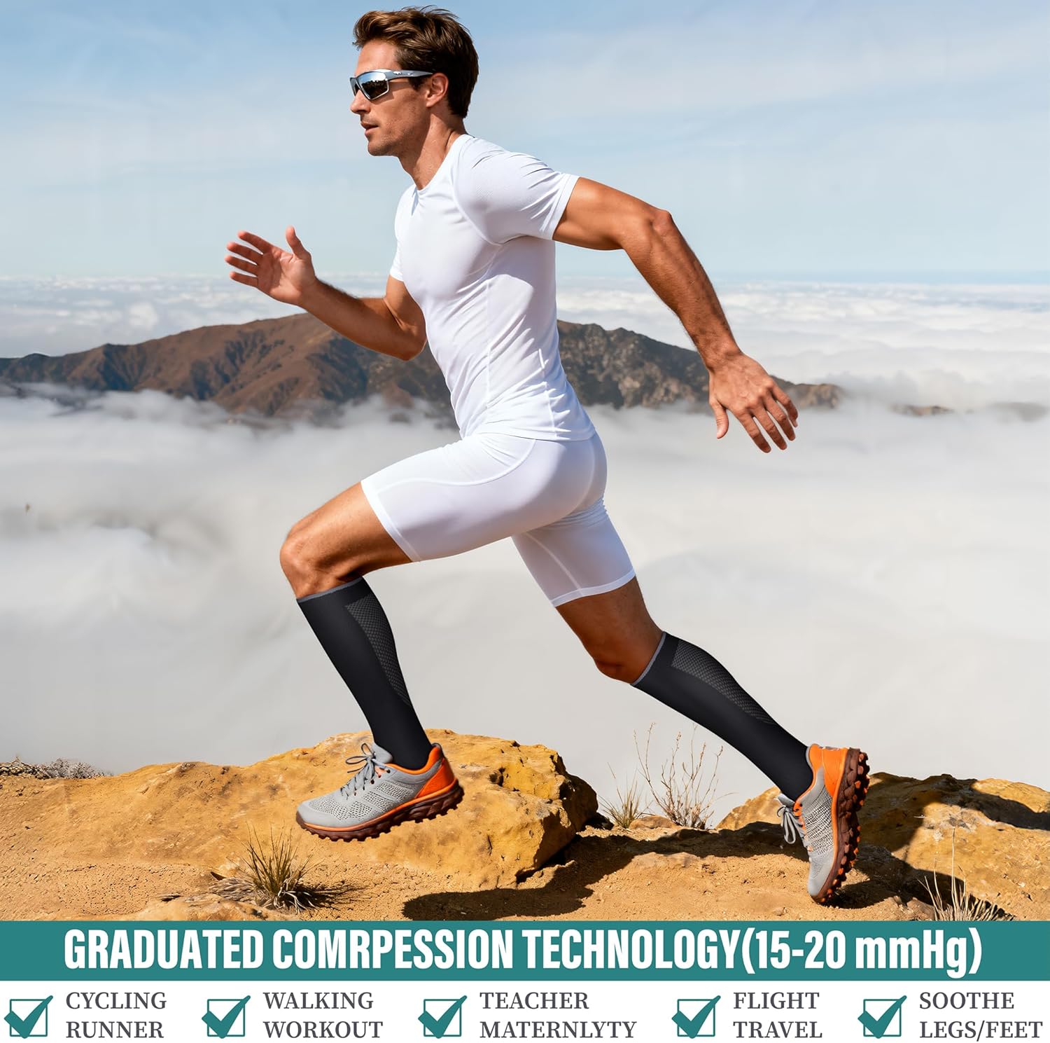 Acture 6 Pack Compression Socks for Women and Men - Knee High for Medical, Running, Nurses, Travel - Image 4