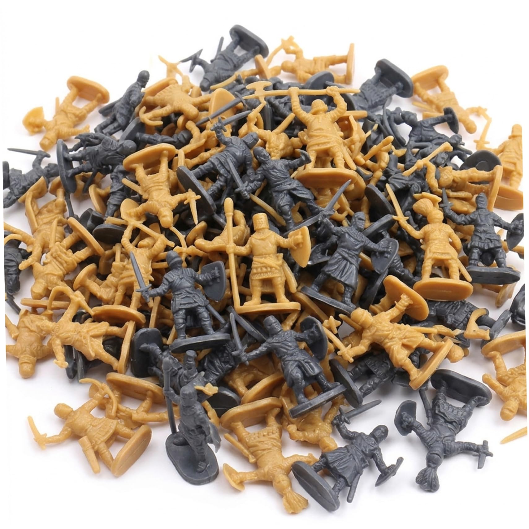 Ginwrek Knight Figurines 200pcs Toy Soldiers 1:72 Scale Mini Knight Figurines Plastic Toy Soldiers With Swords &, Medieval Army Men Action Figures(grey & Gold)