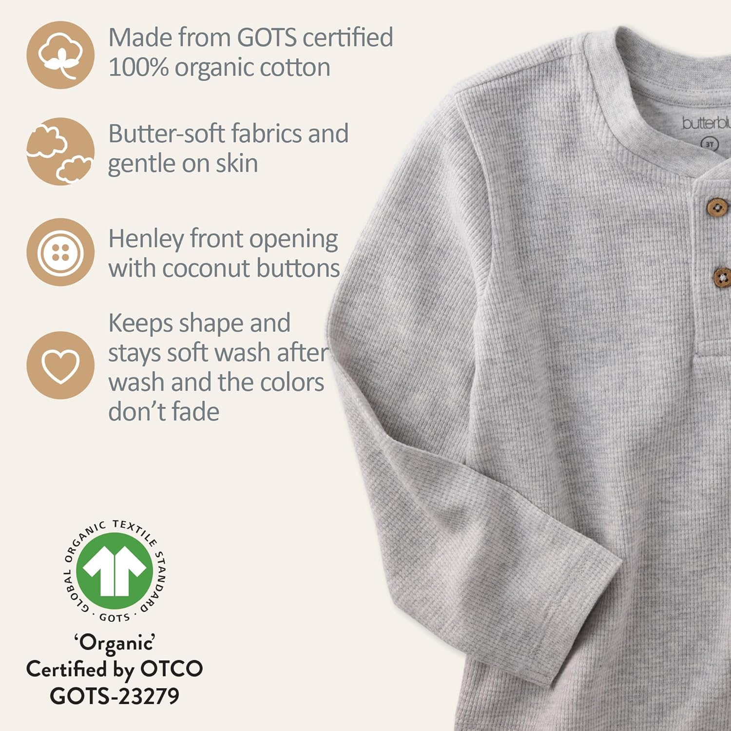 Unisex Baby Payton 5-Pack Long Sleeve Henley Shirts 100% Organic Cotton for Boys - Image 6