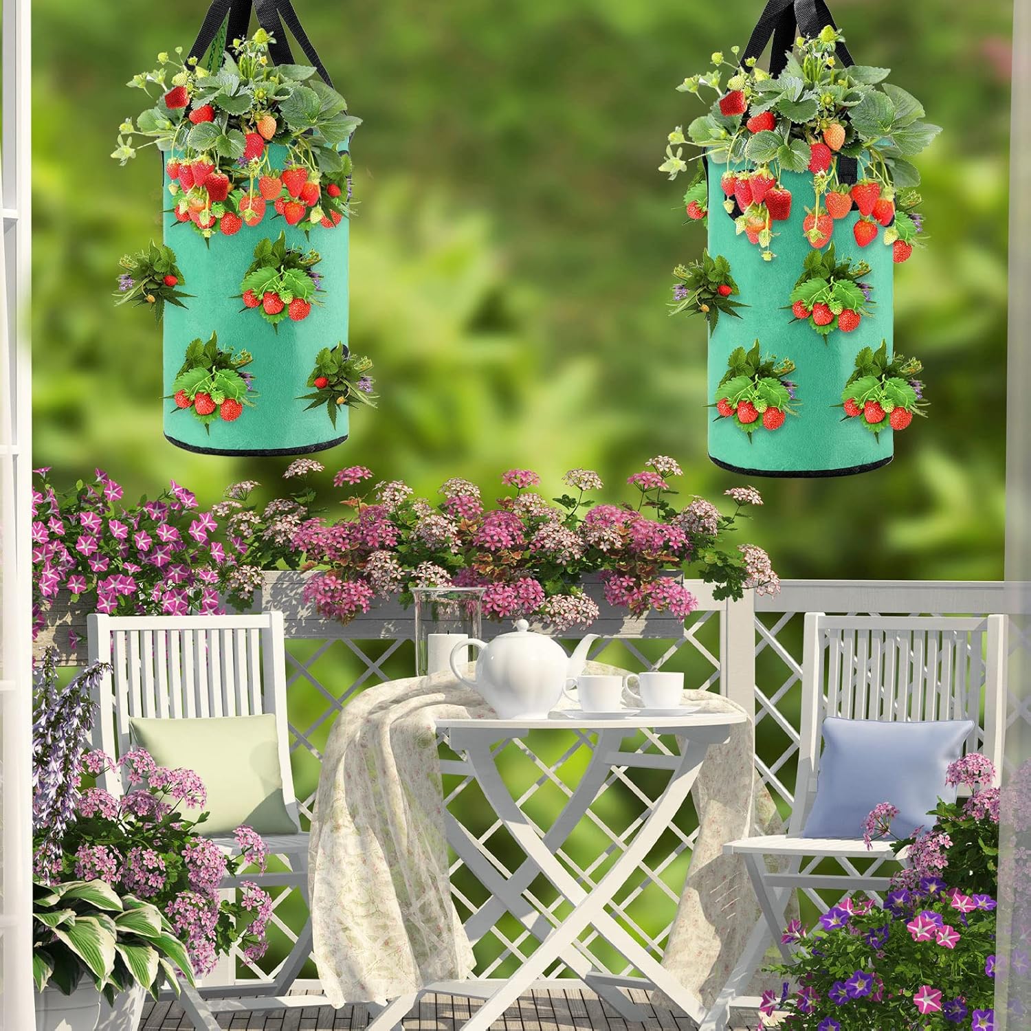 Boao 6 Pieces 3 Gallon Tomato and Herb Planter Hanging Aeration Fabric Strawberry Grow Bags Hanging Strawberry Planter Upside Down Tomato Plant Hanger Vegetable Planting Bags for House(Green)