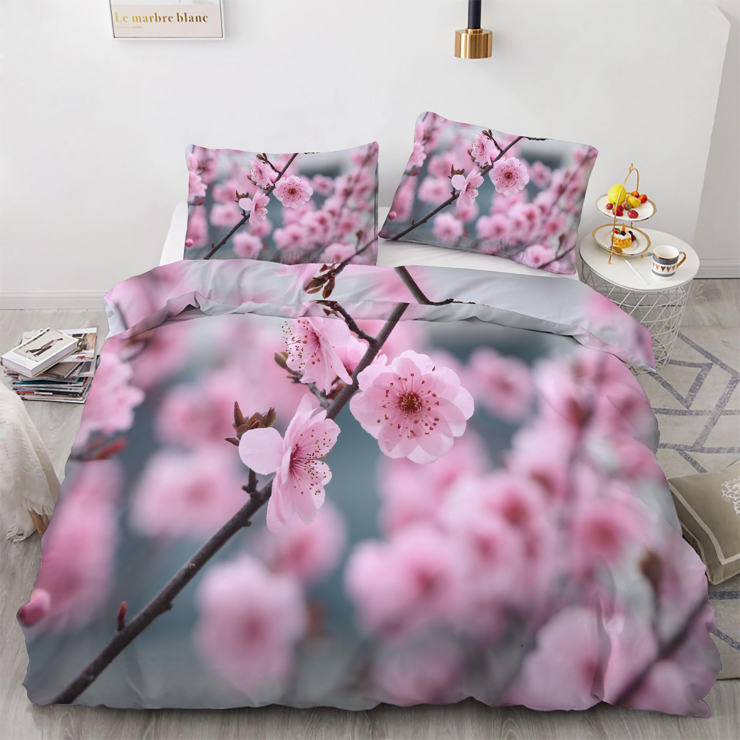 Housse de couette fleur de pêche en microfibre douce avec fermeture éclair rapide lit 90x190