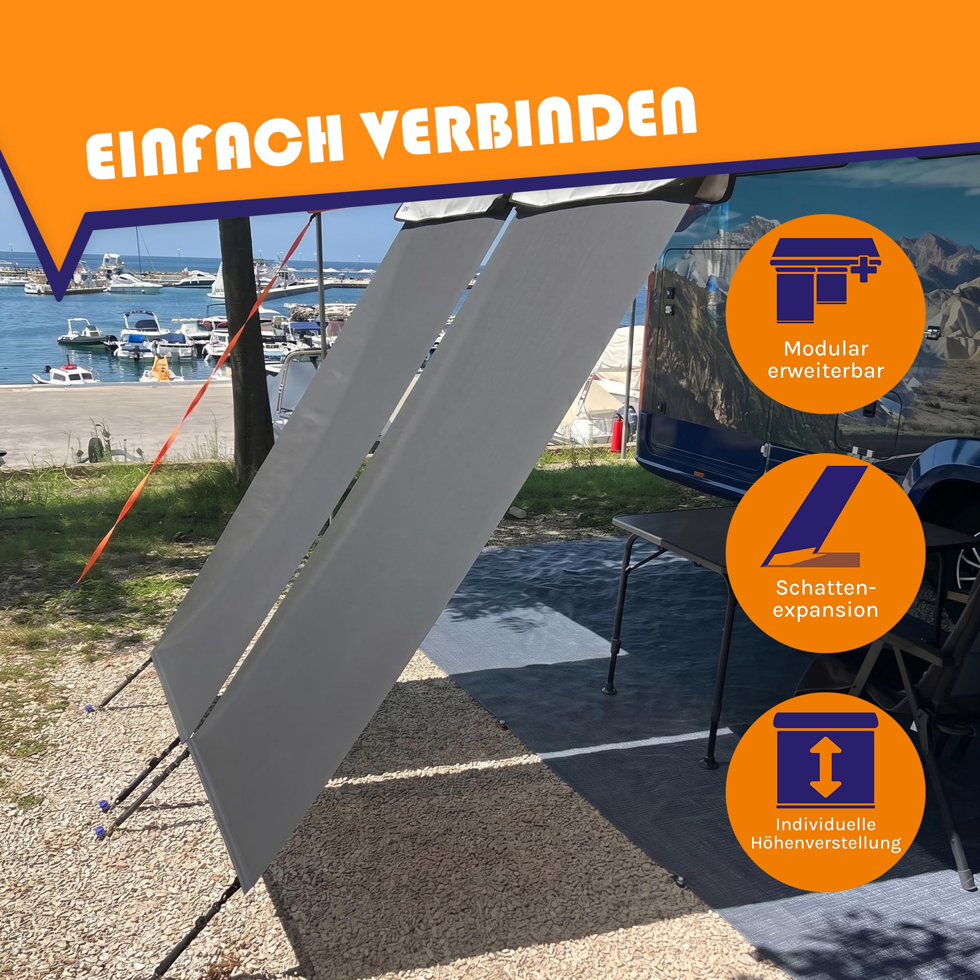 Peggy Peg SunBreak Sonnenblende, schwarz, 1,10 m, für Kederleiste | Luftdurchlässiger Sicht- & Sonnenschutz, modular erweiterbar, stufenlos verstellbar, inkl. Schutzhülle & Abspannset