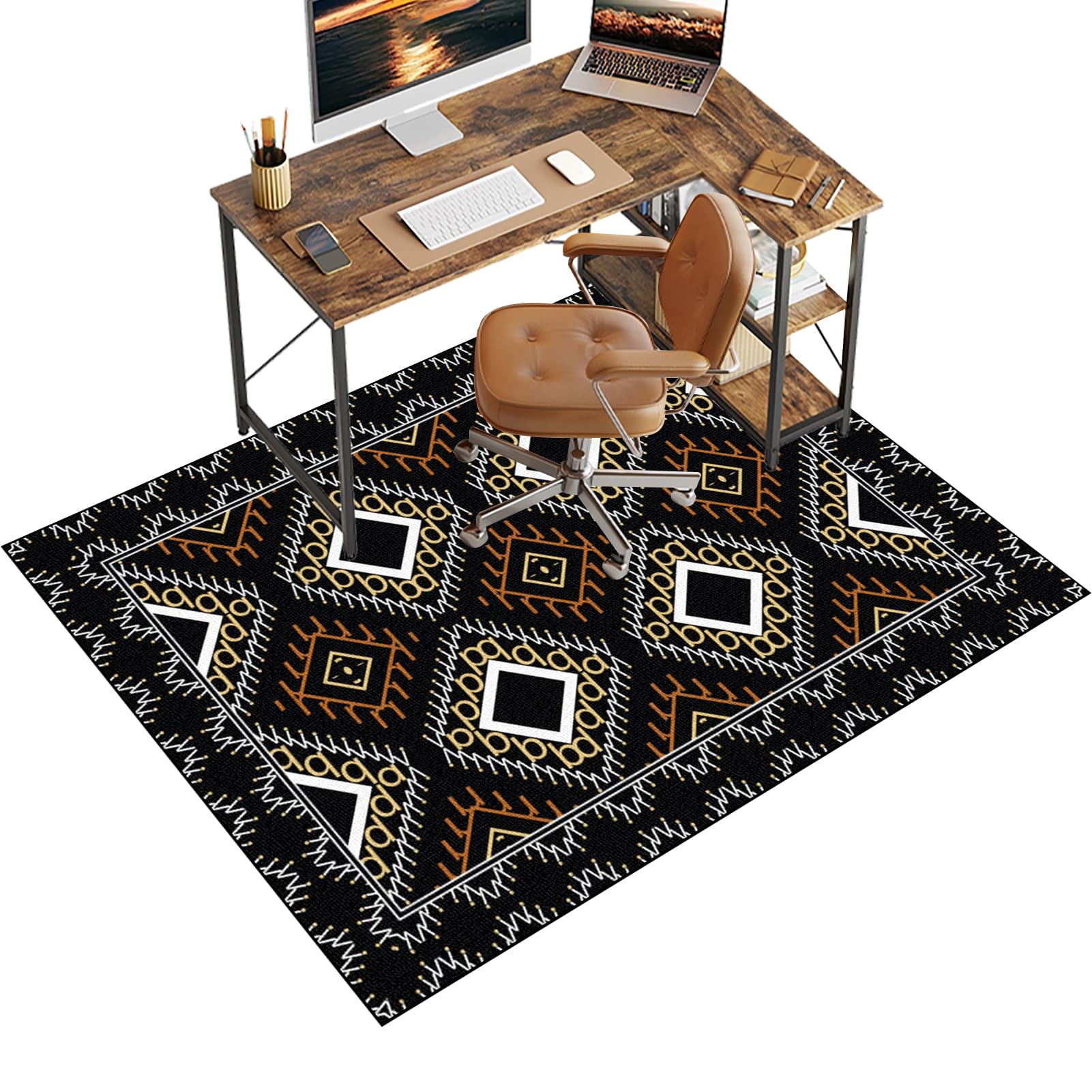 Chair Mat for Carpet Floor, 100 x 120 cm Office Chair Mat for Hardwood Floors, Multi-Purpose Carpet Protector for Home & Office, Desk Chair Mat for Rolling Chair, Anti-skidding Stop Noise Vintage Rug