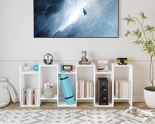 Miniatura 4 de Yusong Estantería en forma de S, estantería geométrica moderna, estantería blanca de 6 niveles