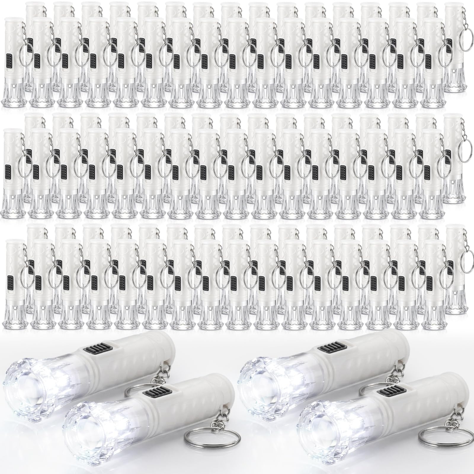 Jexine 100 Pcs Mini Flashlight Keychain Bulk,White