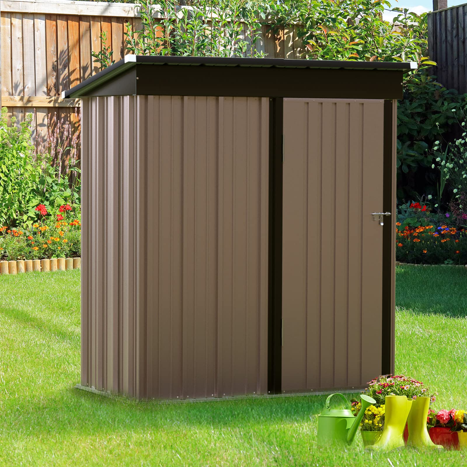Amopatio Outdoor Storage Shed, 5' x 3' Galvanized Metal Garden Shed ...