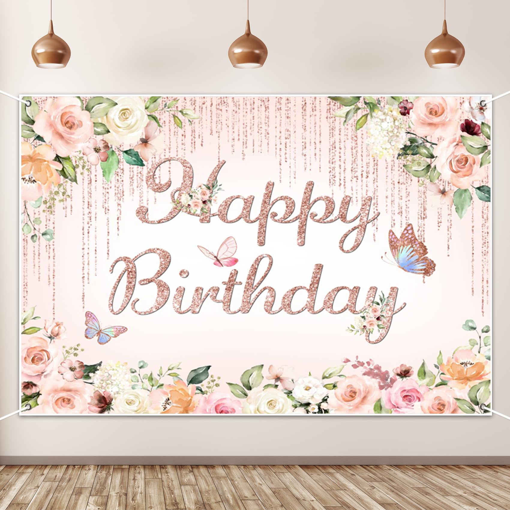 TYLCLTX Birthday Backdrop for Women Happy Birthday Banner Party Decorations Pink Gold Rose Photography Background 7x5ft