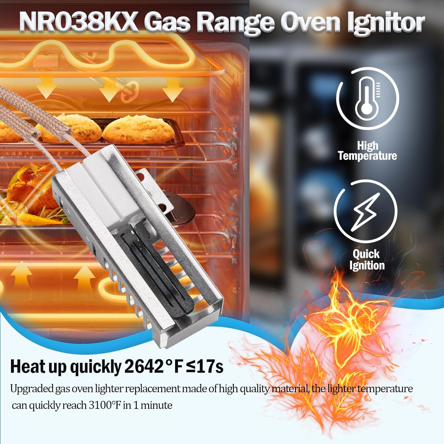 2026 New Upgraded WP9782065 Range Oven Burner Igniter Fit for Whirlpool KitchenAid Oven WP9782065 Gas Range Oven Ignitor Replaces 9751784 9753108 9782065 WP9753108