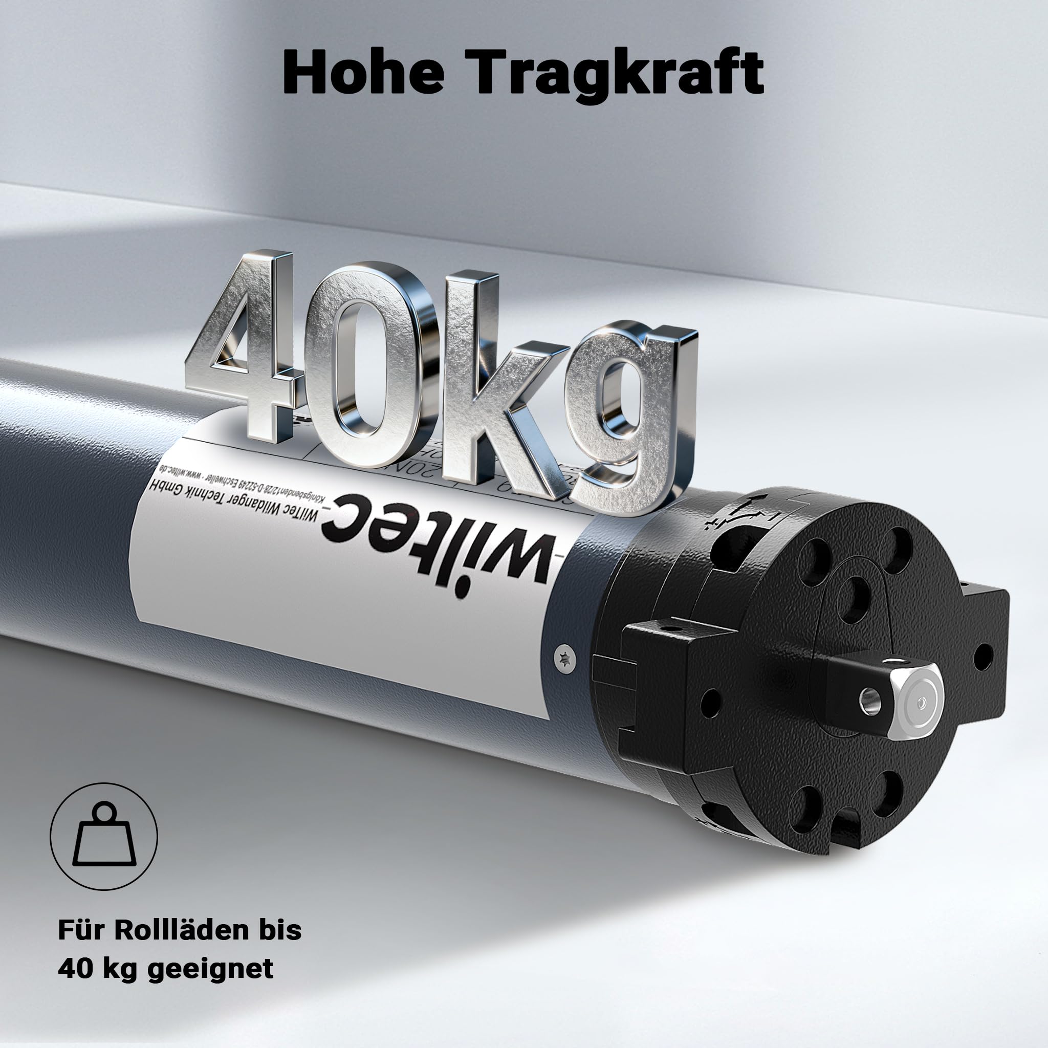Silnik do rolet Wiltec 156W 20 Nm z mechanicznym wyłącznikiem krańcowym i stopniem ochrony IP44 SW60, silnik do rolet elektrycznych