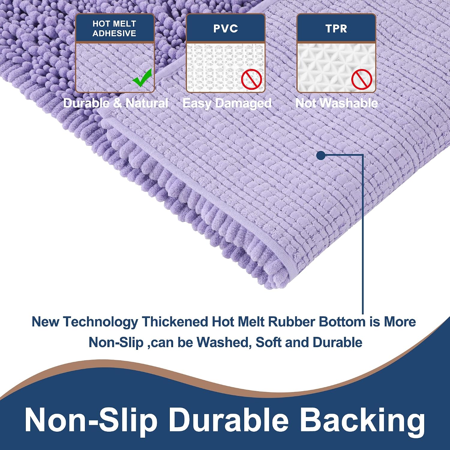 FLOLEOPA Luxury Chenille Lavender Bathroom Rugs Bath Mats Sets, Extra Soft and Absorbent Bathroom Rugs Non Skid Machine Wash Dry Bath Mats（32"x20" Plus 17"x24"）