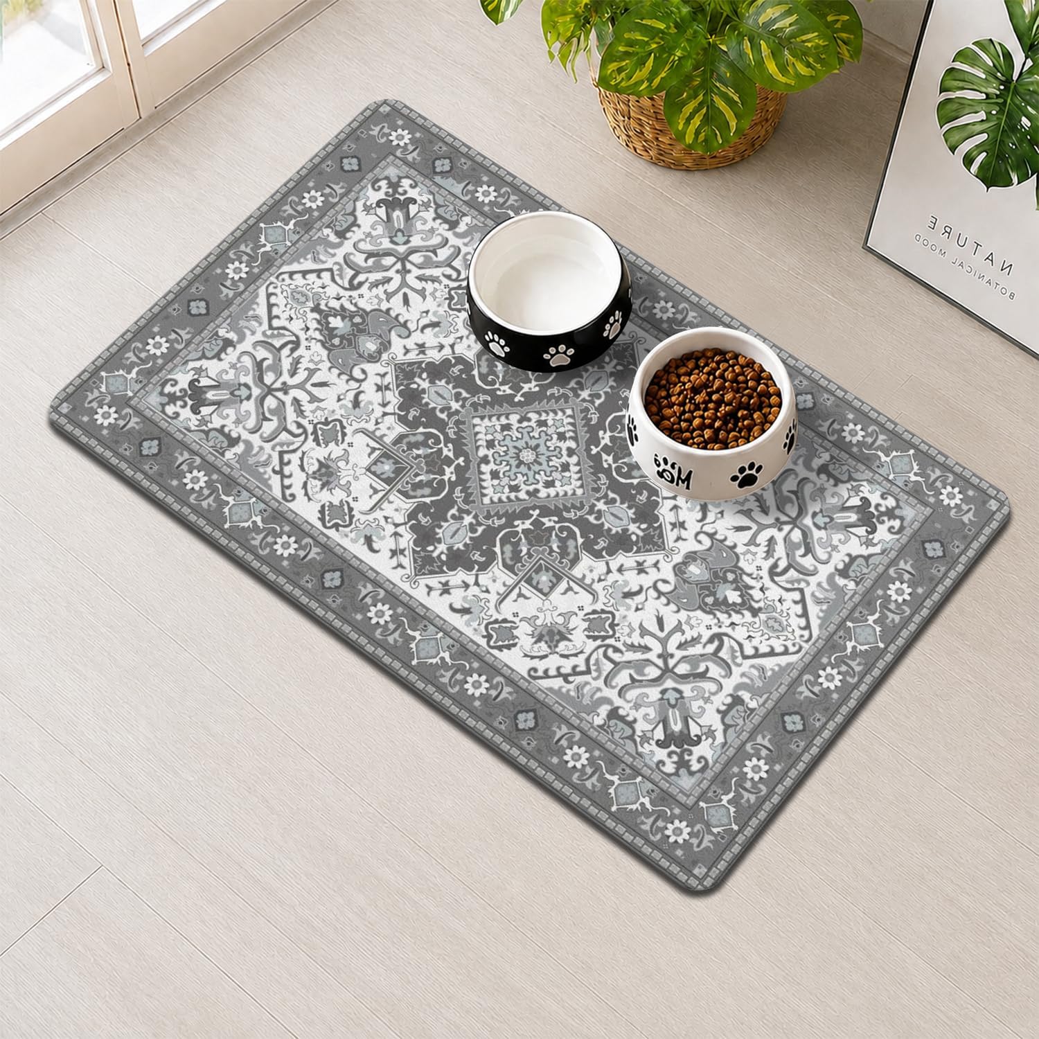 Pet Feeding Mat for Floors Waterproof Dog Mat for Food and Water Absorbent Quick Dry Non Slip mat for Cat Bowls