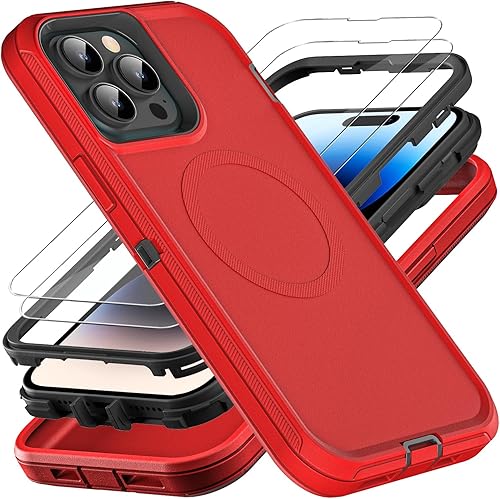 Miniatura 13 de Funda para iPhone 14 Pro, grado militar 3 en 1, resistente a los golpes, a prueba de caídas, polvo con 2 protectores de pantalla de vidrio templado