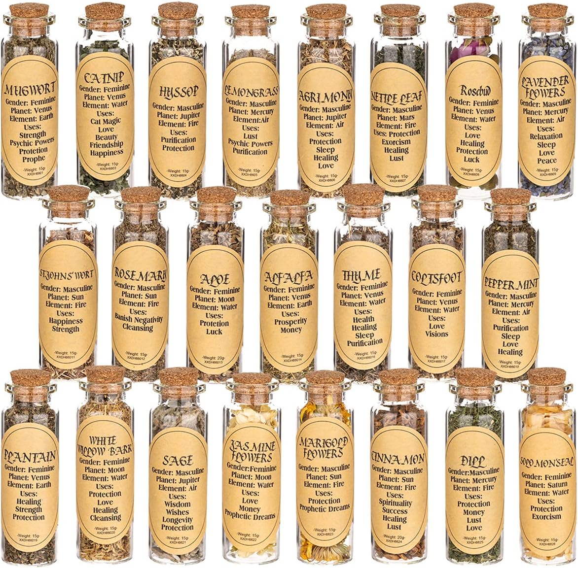 Witchcraft Kit, 24 Bottles Herbs for Witchcraft, Spell Herbs for Witchcraft, Pagan, Rituals, Witch Spells Wiccan, Witchcraft Supplies and Tools Kit