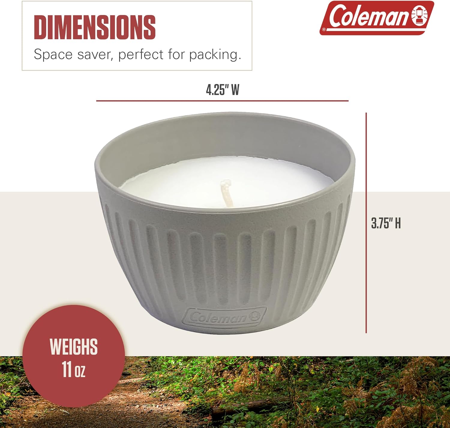 Coleman Outdoor Citronella Candle for Patio and Backyard Use, Ideal for Camping and Outside Relaxation, Up to 25 Hours Burn Time, Grey, 11oz| (Pack of 6)