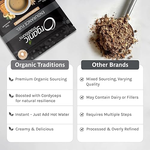 Miniatura 3 de Organic Traditions Endurance Fuel - Café de hongos instantáneo orgánico con Cordyceps, Ashwagandha, Maca, y leche de coco en polvo, soporta energía