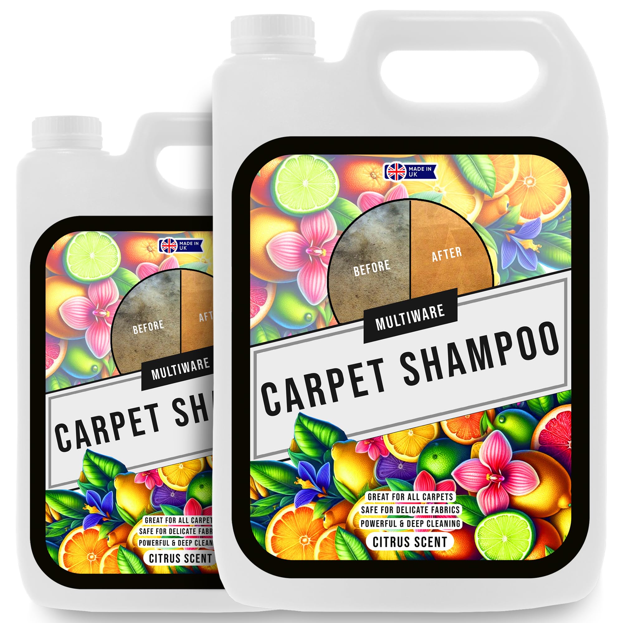 MultiWare Carpet Cleaner Shampoo Citrus 5L | Carpet Shampoo for Machines | Carpet Cleaner Solution | Safe for ALL Machines | Pet Friendly Formula | Removes Pet Odours and All Stains | 2 Bottles