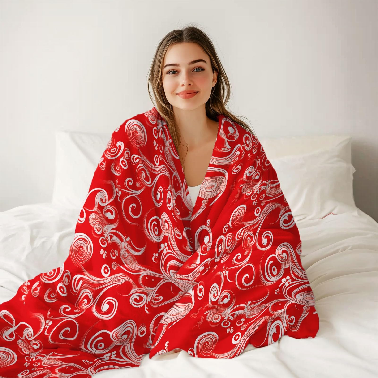 Coperta Eleganti Vortici per donne e uomini, morbida coperta in flanella per divano letto - decorazione per la cameretta dei bambini, 150 x 200 cm Rosso