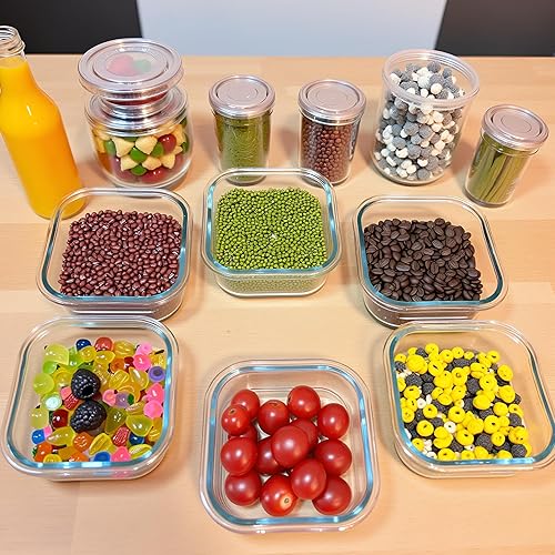 Miniatura 7 de Recipiente cuadrado de vidrio para alimentos de 2 tazas con tapas herméticas, pequeños recipientes cuadrados de vidrio para preparación de comidas,